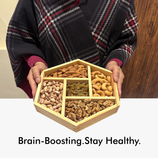 Dry Nuts & Fruits Box with 5 Sections - Hexagonal Platter (Medium Size)