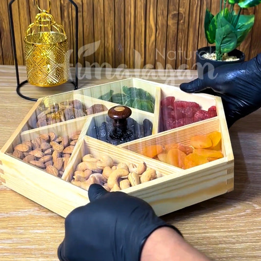 Dry Fruit & Nuts Box with 7 Sections - Hexagonal Gift Platter (Large Size)