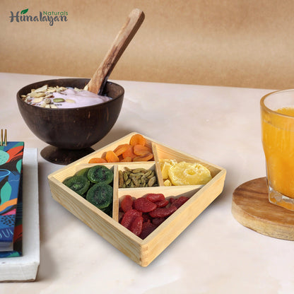 Dry Fruits & Nuts Wooden Gift Box - 5 Sections Square Platter (Medium Size) (Copy) (Copy)
