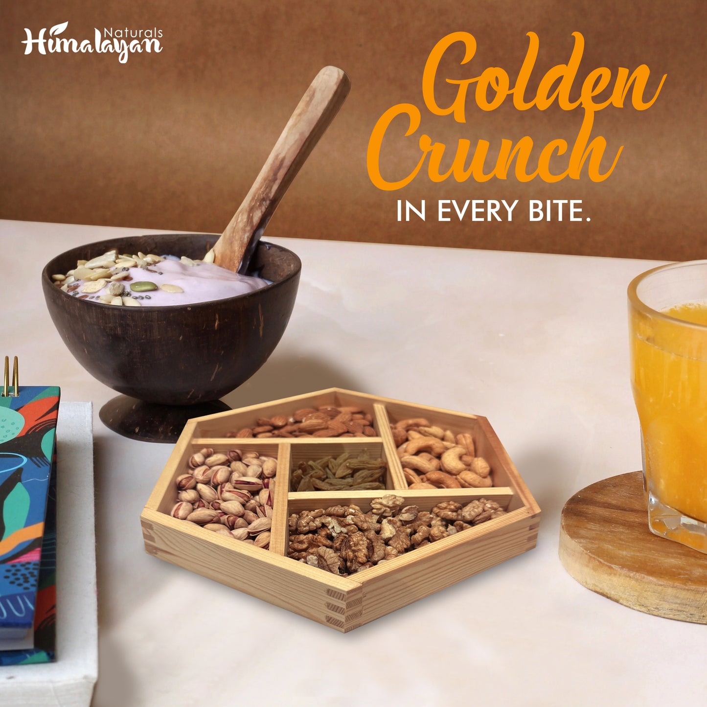 Dry Nuts & Fruits Box with 5 Sections - Hexagonal Platter (Medium Size)