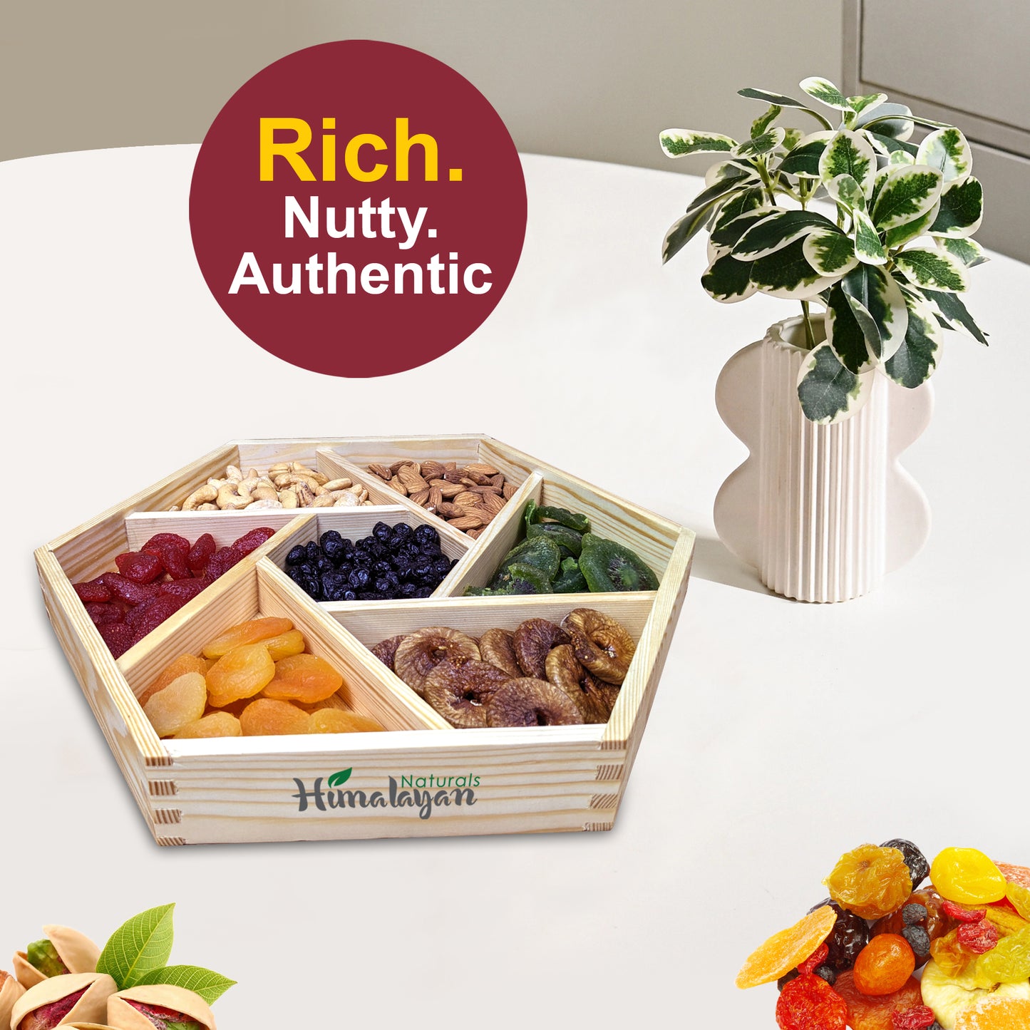 Dry Fruit & Nuts Box with 7 Sections - Hexagonal Gift Platter (Large Size)