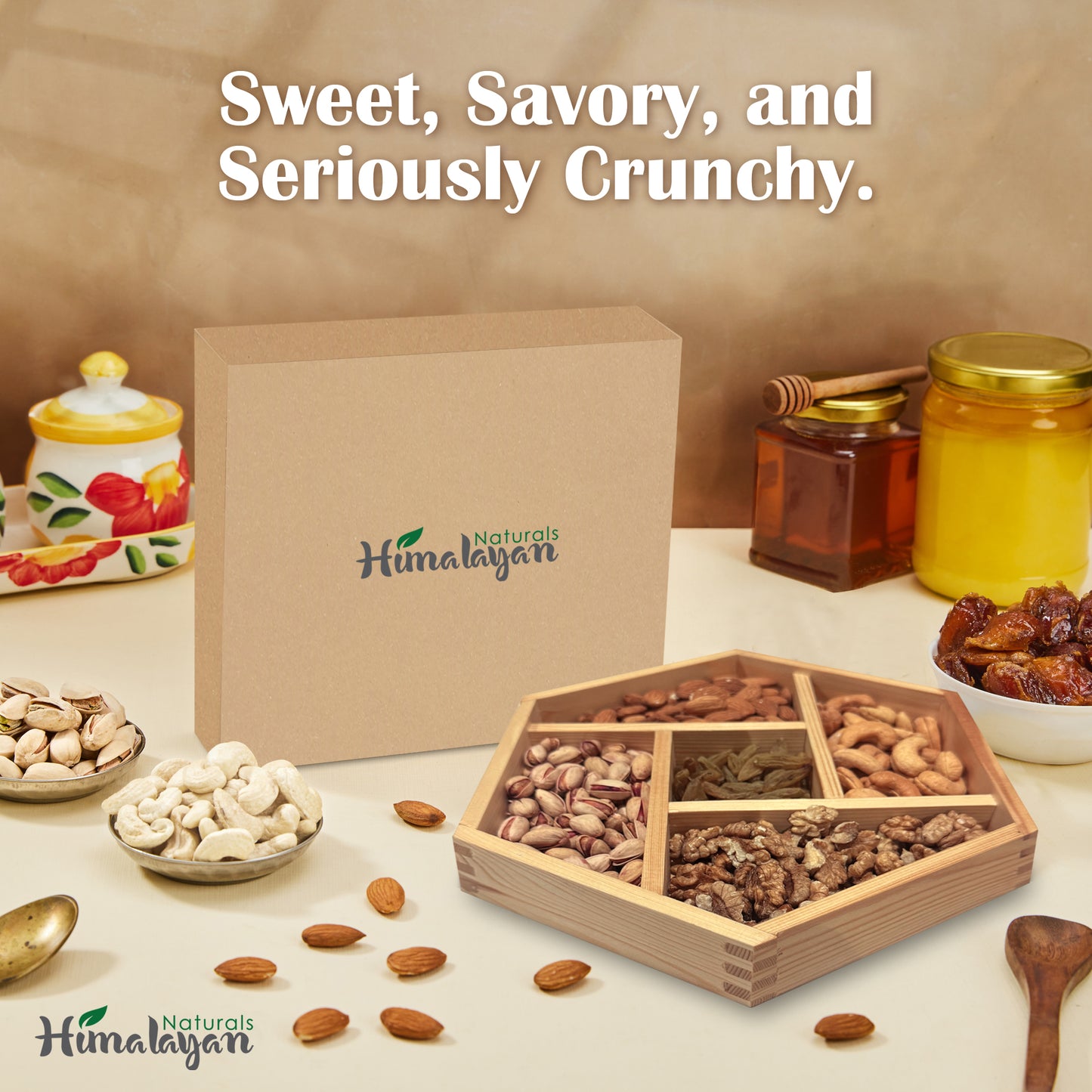 Dry Nuts & Fruits Box with 5 Sections - Hexagonal Platter (Medium Size)