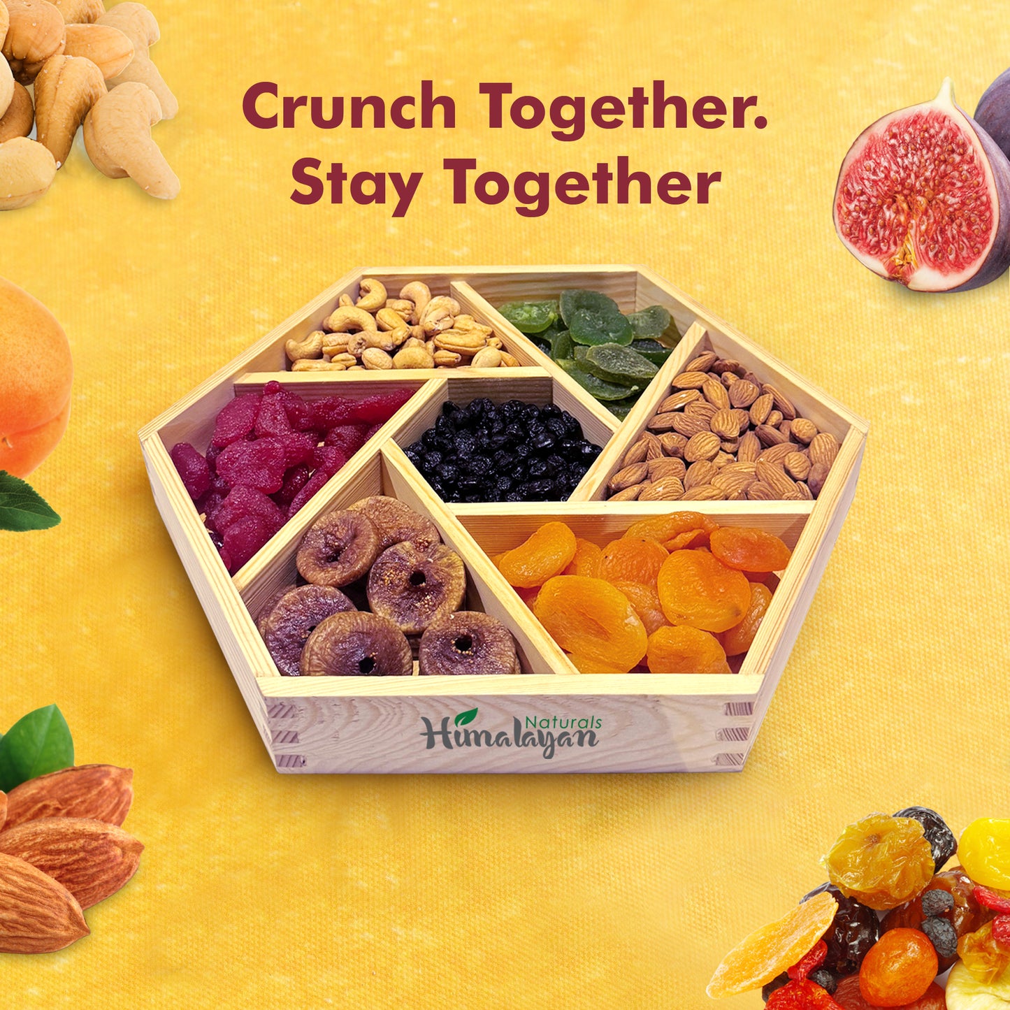 Dry Fruit & Nuts Box with 7 Sections - Hexagonal Gift Platter (Large Size)