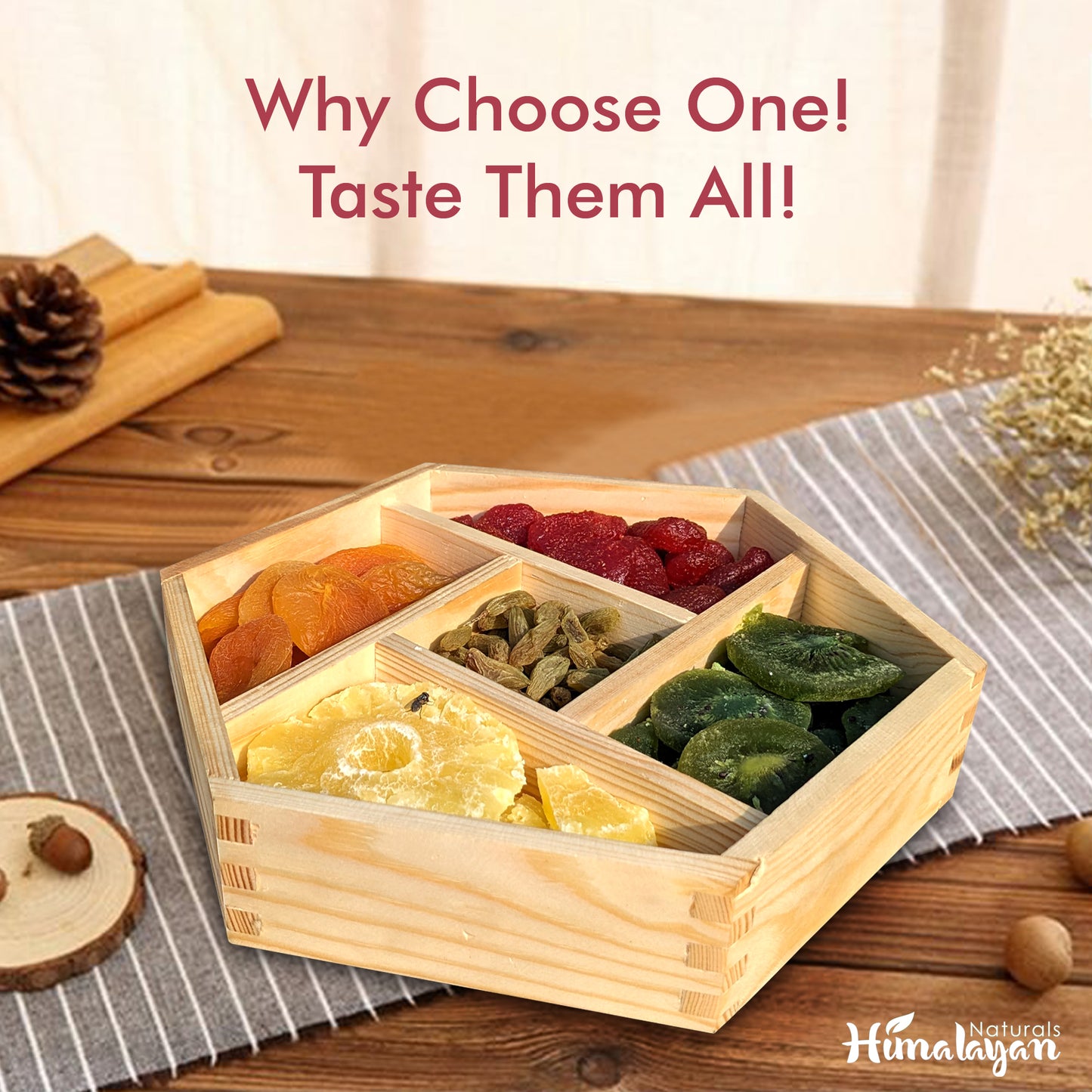 Dry Nuts & Fruits Box with 5 Sections - Hexagonal Platter (Medium Size)