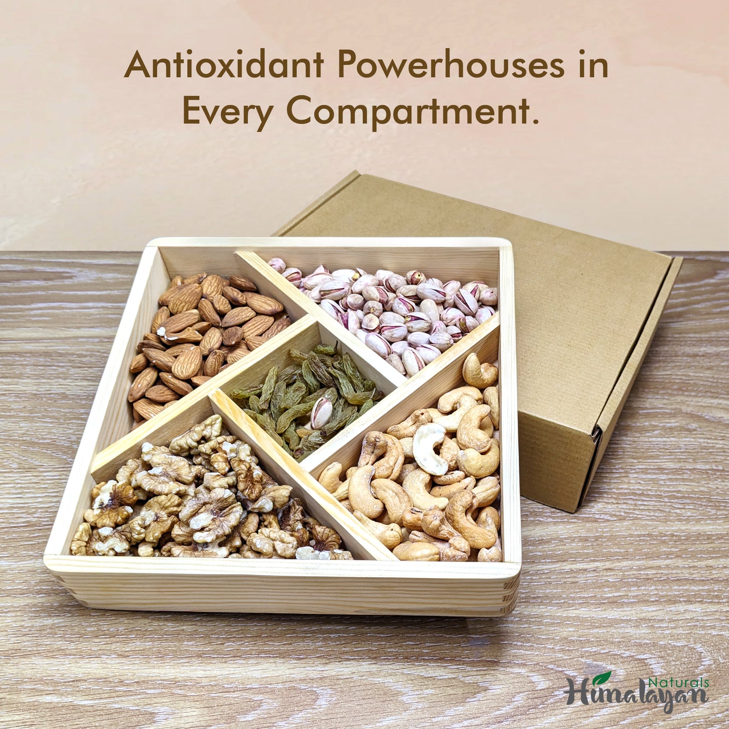 Dry Fruits & Nuts Wooden Gift Box - 5 Sections Square Platter (Medium Size) (Copy) (Copy)
