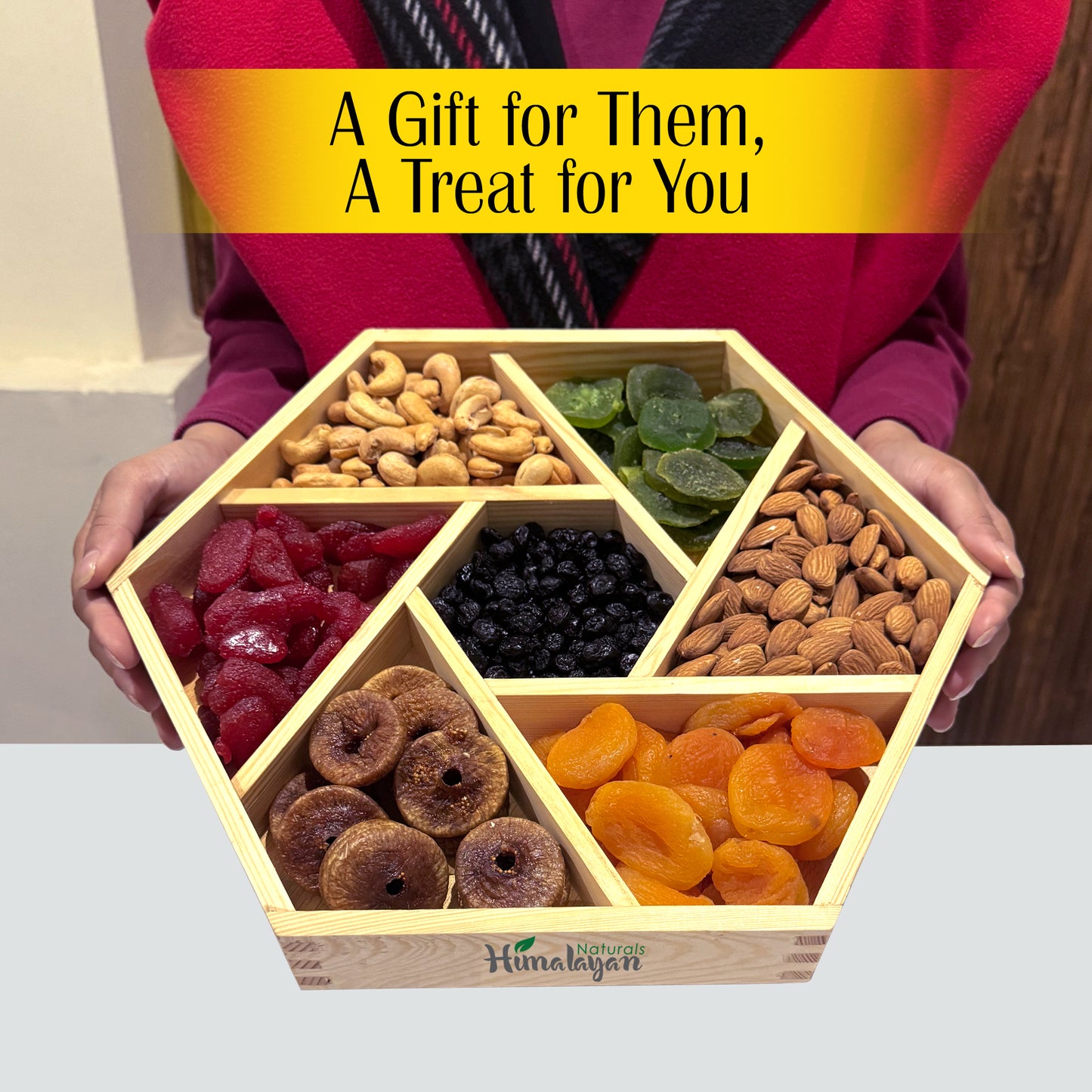 Dry Fruit & Nuts Box with 7 Sections - Hexagonal Gift Platter (Large Size)