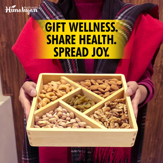 Dry Fruits & Nuts Wooden Gift Box - 5 Sections Square Platter (Medium Size)