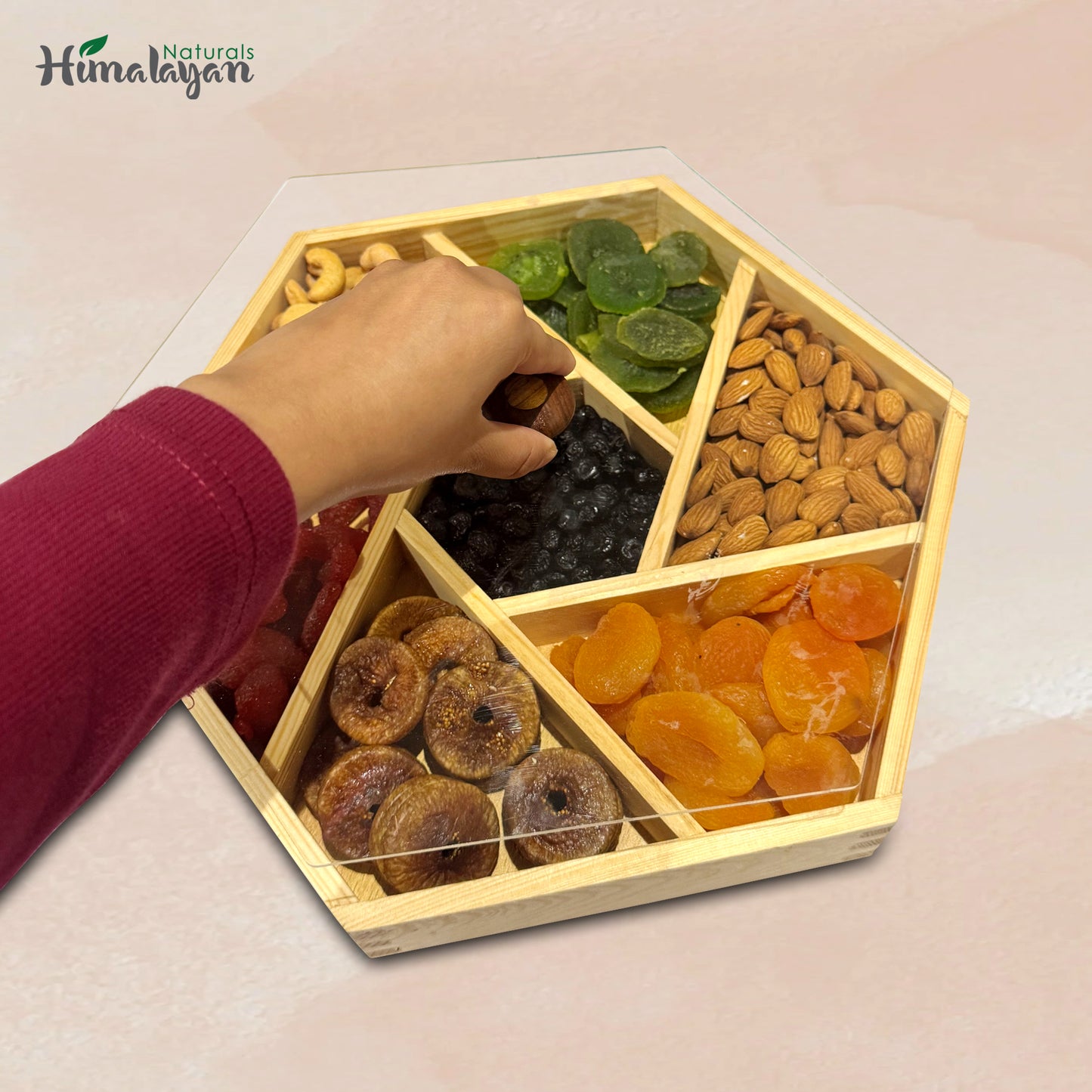 Dry Fruit & Nuts Box with 7 Sections - Hexagonal Gift Platter (Large Size)
