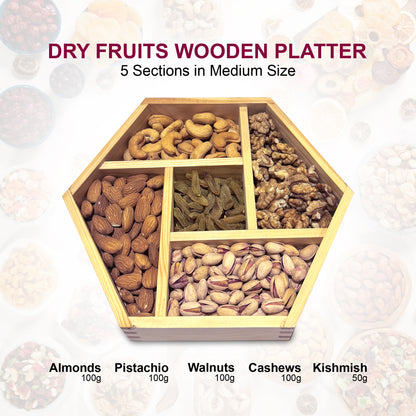 Dry Nuts & Fruits Box with 5 Sections - Hexagonal Platter (Medium Size)
