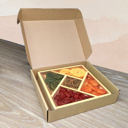 Dry Fruits & Nuts Wooden Gift Box - 5 Sections Square Platter (Medium Size) (Copy) (Copy)
